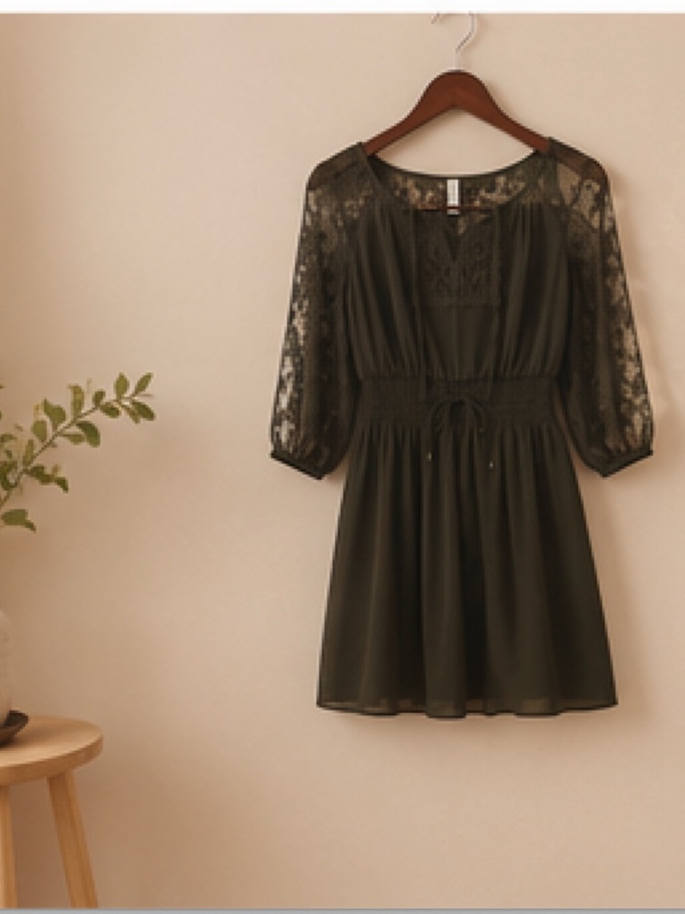 Xhilaration Forest Green Dress • Lace Boho Chiffon Dress XS